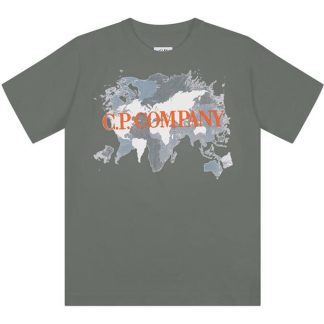 CP COMPANY Atlas Print Cotton T-Shirt Juniors Kids Regular Fit T-Shirts Agve Grn 30715 for sale