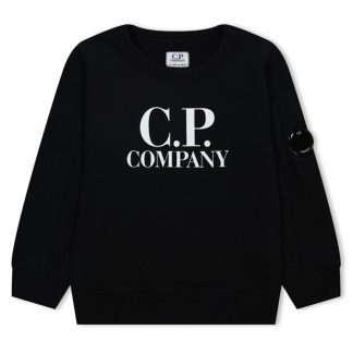 CP COMPANY Basic Fleece Logo Sweatshirt Junior Kids Crew Sweaters Black 60100 for sale