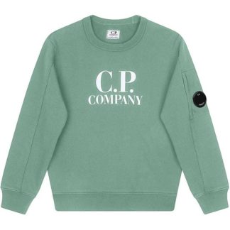 CP COMPANY Basic Fleece Logo Sweatshirt Junior Kids Crew Sweaters Grn Bay 30520 for sale