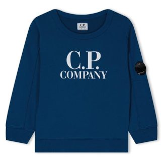 CP COMPANY Basic Fleece Logo Sweatshirt Junior Kids Crew Sweaters Ink Blue 40825 for sale