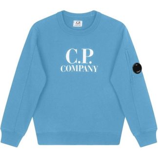 CP COMPANY Basic Fleece Logo Sweatshirt Junior Kids Crew Sweaters Ngra Blue 40631 for sale