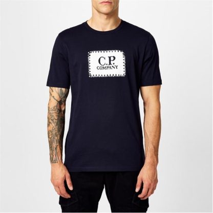 CP COMPANY Block Logo T-Shirt Men Regular Fit T-Shirts Black 999 for sale