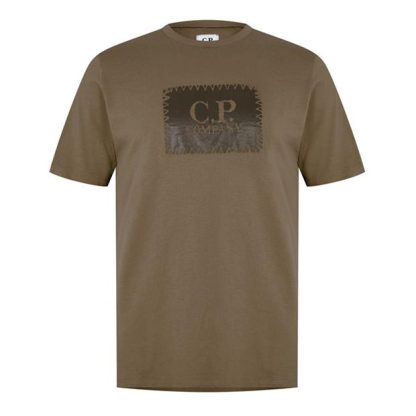 CP COMPANY Block Logo T-Shirt Men Regular Fit T-Shirts Butternut 653 for sale