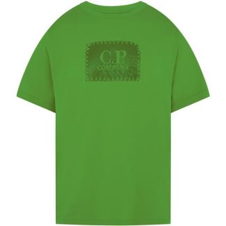 CP COMPANY Block Logo T-Shirt Men Regular Fit T-Shirts Clsc Grn 617 for sale