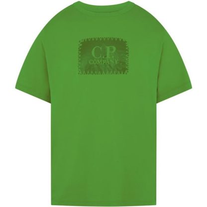 CP COMPANY Block Logo T-Shirt Men Regular Fit T-Shirts Clsc Grn 617 for sale