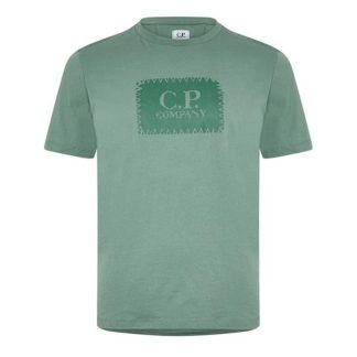 CP COMPANY Block Logo T-Shirt Men Regular Fit T-Shirts Green Bay 626 for sale