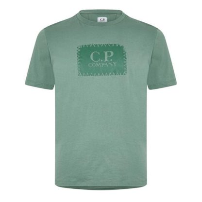 CP COMPANY Block Logo T-Shirt Men Regular Fit T-Shirts Green Bay 626 for sale