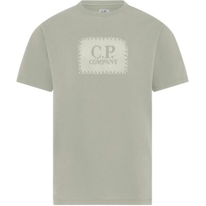 CP COMPANY Block Logo T-Shirt Men Regular Fit T-Shirts Grey M94 for sale