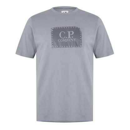 CP COMPANY Block Logo T-Shirt Men Regular Fit T-Shirts Griff Grey 937 for sale