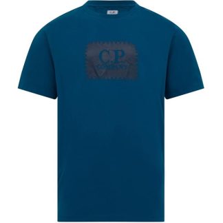 CP COMPANY Block Logo T-Shirt Men Regular Fit T-Shirts Ink Blue 848 for sale