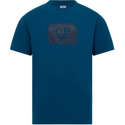 CP COMPANY Block Logo T-Shirt Men Regular Fit T-Shirts Ink Blue 848 for sale