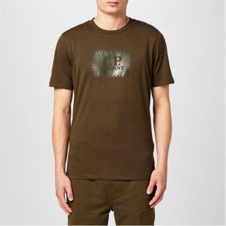 CP COMPANY Block Logo T-Shirt Men Regular Fit T-Shirts Ivy Green 683 for sale