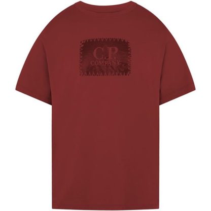 CP COMPANY Block Logo T-Shirt Men Regular Fit T-Shirts Ketchup 560 for sale