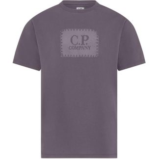 CP COMPANY Block Logo T-Shirt Men Regular Fit T-Shirts Purple Dove 735 for sale