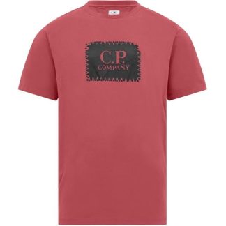 CP COMPANY Block Logo T-Shirt Men Regular Fit T-Shirts Red Bud 577 for sale