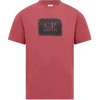 CP COMPANY Block Logo T-Shirt Men Regular Fit T-Shirts Red Bud 577 for sale