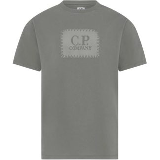 CP COMPANY Block Logo T-Shirt Men Regular Fit T-Shirts Shadow Grey 937 for sale