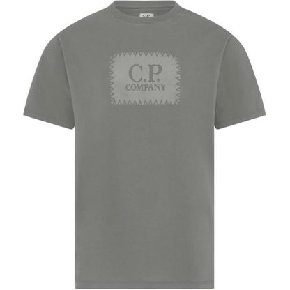 CP COMPANY Block Logo T-Shirt Men Regular Fit T-Shirts Shadow Grey 937 for sale