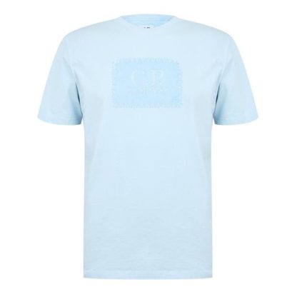 CP COMPANY Block Logo T-Shirt Men Regular Fit T-Shirts Strlght Blu 806 for sale