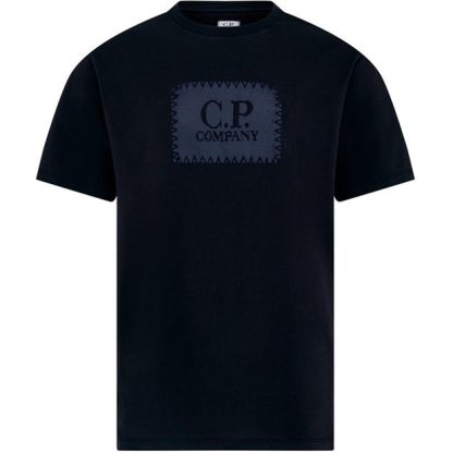 CP COMPANY Block Logo T-Shirt Men Regular Fit T-Shirts Total Eclip 888 for sale