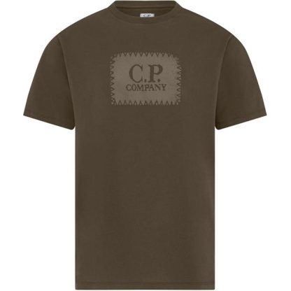 CP COMPANY Block Logo T-Shirt Men Regular Fit T-Shirts Walnut 359 for sale