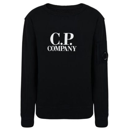 CP COMPANY Boys Lens Logo Sweatshirt Kids Crew Sweaters Black 999 for sale