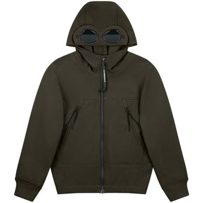 CP COMPANY Boys Softshell Goggle Hooded Jacket Kids Softshell Jackets Ivy Green 683 for sale