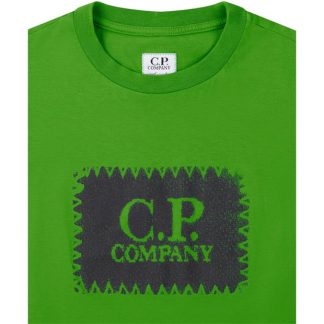 CP COMPANY Boys Stitch Logo T Shirt Kids Regular Fit T-Shirts Clas Grn 617 for sale