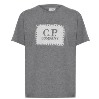 CP COMPANY Boys Stitch Logo T Shirt Kids Regular Fit T-Shirts Grey Mel 60901 for sale