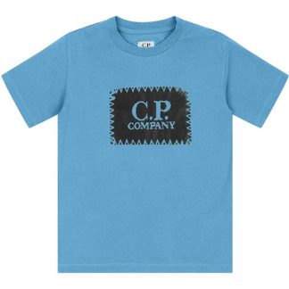 CP COMPANY Boys Stitch Logo T Shirt Kids Regular Fit T-Shirts Ngra Blue 40631 for sale