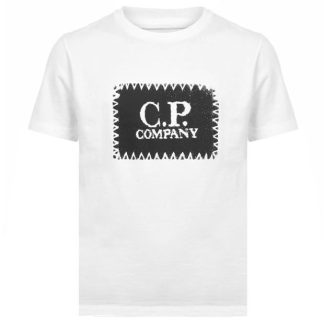 CP COMPANY Boys Stitch Logo T Shirt Kids Regular Fit T-Shirts White 10135 for sale