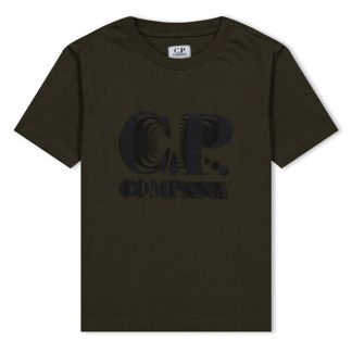 CP COMPANY Echo Logo T Shirt Kids Ivy Grn 683  for sale