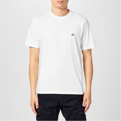 CP COMPANY Embroidered Logo T-Shirt Men Regular Fit T-Shirts Gauze White 103 for sale