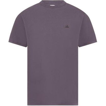 CP COMPANY Embroidered Logo T-Shirt Men Regular Fit T-Shirts Purple Dove 735 for sale