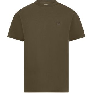 CP COMPANY Embroidered Logo T-Shirt Men Regular Fit T-Shirts Walnut 359 for sale