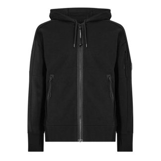 CP COMPANY Goggle Lens Hoodie Men Full Zip Fleece Tops Black 999 for sale