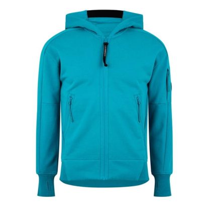 CP COMPANY Goggle Lens Hoodie Men Full Zip Fleece Tops Tile Blue 825 for sale