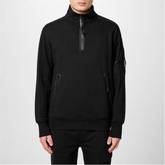 CP COMPANY Lens Arm Quarter Zip Sweatshirt Men 1/4 Zip Fleece Tops Black 999 for sale