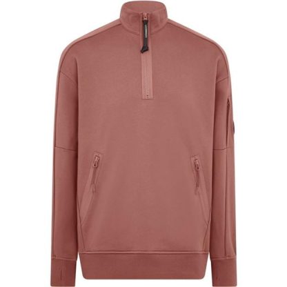 CP COMPANY Lens Arm Quarter Zip Sweatshirt Men 1/4 Zip Fleece Tops Cedar Wood 476 for sale