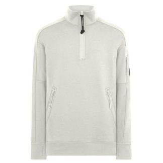 CP COMPANY Lens Arm Quarter Zip Sweatshirt Men 1/4 Zip Fleece Tops Gauze White 103 for sale