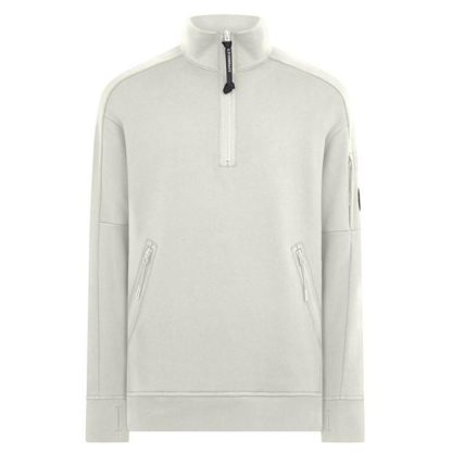 CP COMPANY Lens Arm Quarter Zip Sweatshirt Men 1/4 Zip Fleece Tops Gauze White 103 for sale