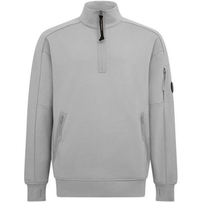 CP COMPANY Lens Arm Quarter Zip Sweatshirt Men 1/4 Zip Fleece Tops Grey Mel M93 for sale