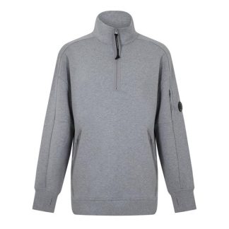 CP COMPANY Lens Arm Quarter Zip Sweatshirt Men 1/4 Zip Fleece Tops Grey Mel M93 for sale