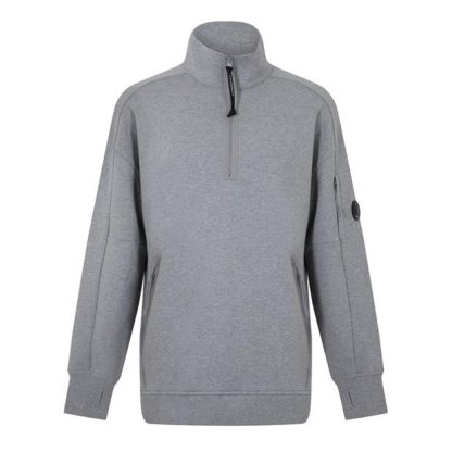 CP COMPANY Lens Arm Quarter Zip Sweatshirt Men 1/4 Zip Fleece Tops Grey Mel M93 for sale