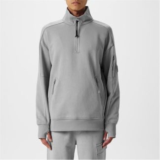 CP COMPANY Lens Arm Quarter Zip Sweatshirt Men 1/4 Zip Fleece Tops Griff Grey 937 for sale