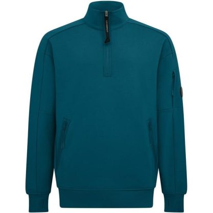 CP COMPANY Lens Arm Quarter Zip Sweatshirt Men 1/4 Zip Fleece Tops Ink Blue 848 for sale