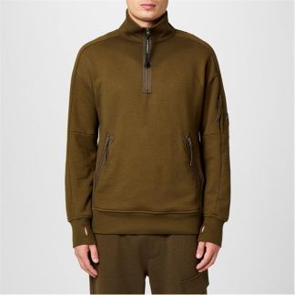 CP COMPANY Lens Arm Quarter Zip Sweatshirt Men 1/4 Zip Fleece Tops Ivy Green 683 for sale