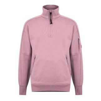 CP COMPANY Lens Arm Quarter Zip Sweatshirt Men 1/4 Zip Fleece Tops Pale Mauve 509 for sale