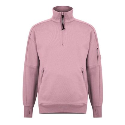 CP COMPANY Lens Arm Quarter Zip Sweatshirt Men 1/4 Zip Fleece Tops Pale Mauve 509 for sale