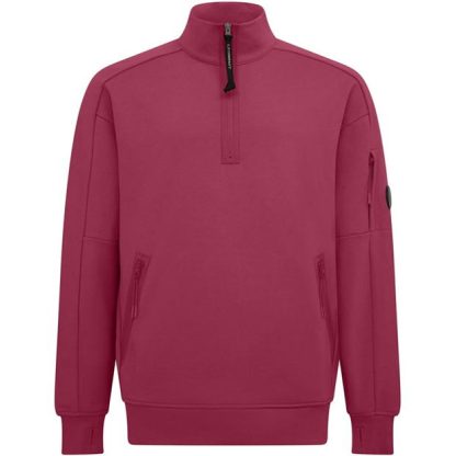 CP COMPANY Lens Arm Quarter Zip Sweatshirt Men 1/4 Zip Fleece Tops Red Bud 577 for sale